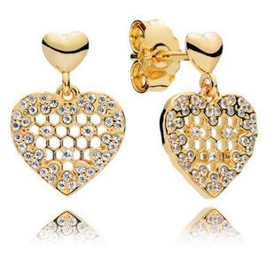 PANDORA Shine Honeycomb Lace Dangle Heart Earrings with Clear Zirconia